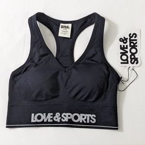 NWT Love & Sports Women's Black Plunge Seamless Sports Bra, Size Small(4-6)